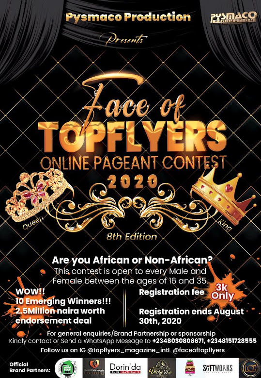 Pysmaco Production 8th Edition of Face of Topflyers Pageant Online contest 2020
