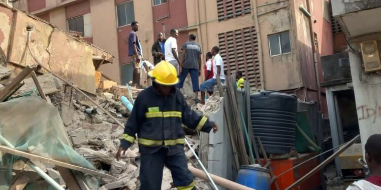 Tragedy Strikes Ebute-Metta: One-Storey Building Collapse Traps Baby and Adults, Rescue Efforts in Full Swing